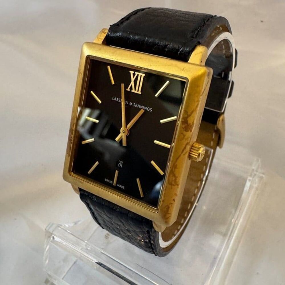 LARSSON & JENNINGS Norse Collection Black Gold Watch rectangle-square tank face